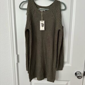 No Comment Off-the-Shoulder Tunic Sweater